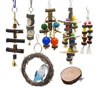 Chikanb pour Oiseaux à Suspendre, 7 Pièces Jouets pour Oiseaux, Jouets à mâcher, Décoration Animal Cages avec Clochette pour perruches, calopsittes, Étourneau, Ara et Petit Animal de Compagnie