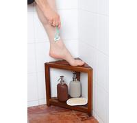 ChikiTeak Petit tabouret de douche d'angle en teck avec rangement, tabouret de douche d'angle en teck imperméable pour se raser les jambes, peu encombrant 30,5 cm