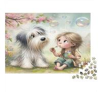 Child Dog Bubbles Puzzle for Adults 14-99 Years: Girl with Fluffy Dog & Bubbles Educational Game for Home Decor & Gifts 70x50cm/1000pcs