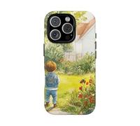 Child in Garden Aquarelle - Coque rigide mate - Compatible avec iPhone 16 Pro - Vert
