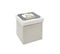 Pouf-Coffre Pliable Velours Gris Clair Motif Circuit - CHILD -