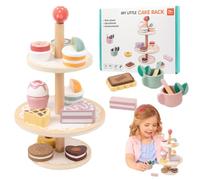 Child Wooden Cake - Pretend Play Sets, 19 Pcs Toy Accessories, Smooth | Triple-Layer Princess Tea Time Toy Child Wooden Cake Toy 19 Pcs Wooden Pretend Play Accessories Sets For Children, Boys, Kids