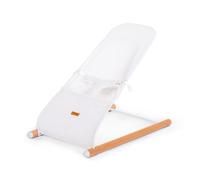 CHILDHOME, Transat Bébé, Ergonomique, Dès la naissance, Mouvement balance, Maintien Optimal Dos et Cou, Harnais Sécurité, Bois de Hêtre, Tissu 3D Respirant, Poche de Rangement, Transat Evolux, Blanc