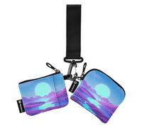 Childish Moon Purple Blue Gradient Lot de 2 portefeuilles doubles pour cartes de visite avec fermeture éclair et poche pour pièces de monnaie pour femme