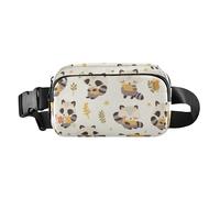 Childish Sac banane beige tendance pour femmes, hommes, adolescents, sac de poitrine à bandoulière avec sangle réglable pour voyage, gym, travail, Chien raton laveur de dessin animé enfantin beige, 1