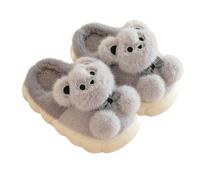 Children Winter Slippers, House Warm Plush Slippers, Stylish Light Indoor Outdoor Slipper for Girls Boys, Cute Bear Pattern Cartoon (Gray B,27.5)