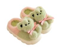 Children Winter Slippers, House Warm Plush Slippers, Stylish Light Indoor Outdoor Slipper for Girls Boys, Cute Bear Pattern Cartoon (Green B,34)