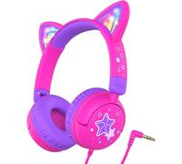 Children's Audio Headphones, Cat Ears with LED Lighting, Limited Volume 85dba, Stereo Sound, Foldable Children's Headphones with 3.5 mm Wire, for iPad, Tablets, Travel, School
