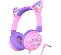 Children's Audio Headphones, Cat Ears with LED Lighting, Limited Volume 85dba, Stereo Sound, Foldable Children's Headphones with 3.5 mm Wire, for iPad, Tablets, Travel, School