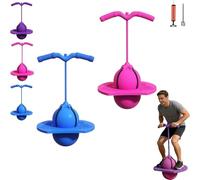 Childrens Balance Jumping Ball with Adjustable Handle - Indoor & Outdoor Pogo Ball for Kids Ages 8-12, Improves Balance & Coordination, Safe Non-Slip Design for Endless Active Play (Blue+Pink)