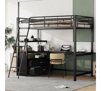 Children's Bed Loft Bed 90x200 cm Metal, L-Desk, 2 Drawers, Shelf, Slatted Frame without Mattress, Black 90x200 cm noir