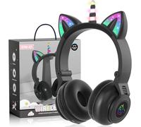 Children's Bluetooth Unicorn,Wireless/Wired Headphones for Children with LED Lights,Child Girl Over Ear Headphones with Microphone,for iPad/Kindle/Tablet (Black)