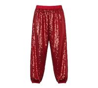 Children's Glitter Pants - Pantalon Cargo De Jogging À Paillettes pour Filles avec Taille Élastique Idéal pour La Danse Le Skateboard Le Hip-Hop Les Tenues Décontractées Et Les Fêtes (Red 5-6 Years)