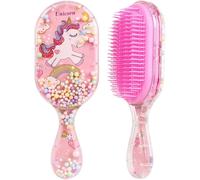 Children's Hair Brush,Girl Hair Brush,Children's Hair Brush,Hair Brush for Little Girls for Easy Detangling Without Pulling with Glitter Unicorn Pattern,1 Piece,Bronze,M