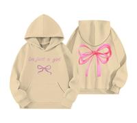 Children's Hooded Sweatshirt - À Capuche Imprimé Nœud pour Joli Pull avec Cordon De Serrage Polaire Douce pour Une Tenue Décontractée Et des Activités (Khaki 3-4 Years)