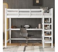 Children's mezzanine bed 140 x 200cm with step storage , bunk bed 2 places with desk under the bed, white
