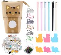 Children's School Pencil Case Kit, 1 Cat Pencil Case / Pen Holder, 6 Gel Pens, 30 Trombone Cat, 50 Cat Stickers, Sticky Notes, Gifts For Girls