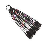 Children's Short Ponytail Wig with Colored Beads Hand Woven Braid Hair Accessory for Kids