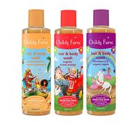 Childs Farm, Lot de 3 gels douche pour cheveux et corps pour enfants, pastèque et ananas, orange douce, mûre et pomme biologique, convient aux peaux sèches, démangeaisons et sujettes à l'eczéma