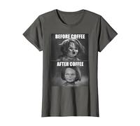 Child's Play Chucky Before Coffee After Coffee T-Shirt, Femme, Asphalte, XL