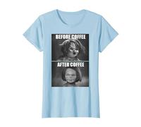Child's Play Chucky Before Coffee After Coffee T-Shirt, Femme, Bleu Céleste, 3XL