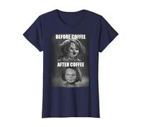 Child's Play Chucky Before Coffee After Coffee T-Shirt, Femme, Bleu Marine, 3XL