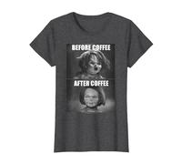 Child's Play Chucky Before Coffee After Coffee T-Shirt, Femme, Chiné Foncé, 3XL