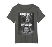 Child's Play Chucky Before Coffee After Coffee T-Shirt, Femme Grandes Tailles, Asphalte, 1X