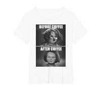 Child's Play Chucky Before Coffee After Coffee T-Shirt, Femme Grandes Tailles, Blanc, 3X