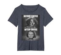 Child's Play Chucky Before Coffee After Coffee T-Shirt, Femme Grandes Tailles, Bleu Chiné, 2X