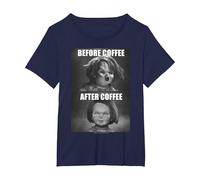 Child's Play Chucky Before Coffee After Coffee T-Shirt, Femme Grandes Tailles, Bleu Marine, 2X