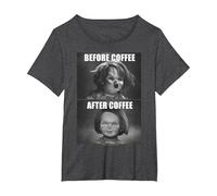 Child's Play Chucky Before Coffee After Coffee T-Shirt, Femme Grandes Tailles, Chiné Foncé, 3X