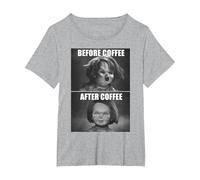 Child's Play Chucky Before Coffee After Coffee T-Shirt, Femme Grandes Tailles, Gris Chiné, 2X