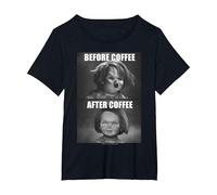 Child's Play Chucky Before Coffee After Coffee T-Shirt, Femme Grandes Tailles, Noir, 2X