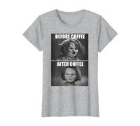 Child's Play Chucky Before Coffee After Coffee T-Shirt, Femme, Gris Chiné, 3XL