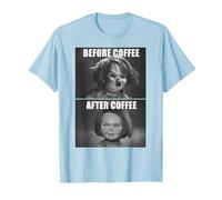 Child's Play Chucky Before Coffee After Coffee T-Shirt, Homme, Bleu Céleste, S