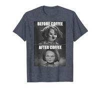Child's Play Chucky Before Coffee After Coffee T-Shirt, Homme, Bleu Chiné, XXL