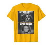 Child's Play Chucky Before Coffee After Coffee T-Shirt, Homme, Doré Vif, XXL