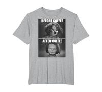 Child's Play Chucky Before Coffee After Coffee T-Shirt, Homme Grandes Tailles, Gris Chiné, 2X Tall