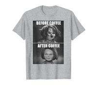 Child's Play Chucky Before Coffee After Coffee T-Shirt, Homme, Gris Chiné, 6XL