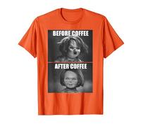 Child's Play Chucky Before Coffee After Coffee T-Shirt, Homme, Orange, M