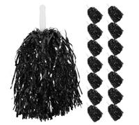 CHILDWEET 15 Pièces Pompons de Cheerleading à Poignée Noirs, en Pet Abs | Performances et Compétitions, Finition Scintillante, Accessoire pour Meneuses de Claque