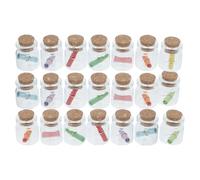 CHILDWEET 24 Pièces Mini Flacons en Verre avec Bouchons Liège, DIY | Format Compact pour Petits Objets, Décoration Maison ou Plage, avec Feuilles Papier Vierges, Rouleaux et Couvercles Bois