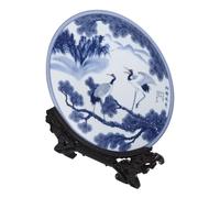 CHILDWEET Assiette Décorative en Céramique avec Support, Plat Décoratif Rond Bleu et Blanc, Objet Décoratif pour Intérieur, Présent et Accessoire Photo