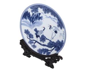 CHILDWEET Assiette Décorative en Céramique avec Support, Plat Décoratif Rond Bleu et Blanc, Objet Décoratif pour Intérieur, Présent et Accessoire Photo