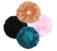 CHILDWEET Bonnet de Nuit Élastique pour Cheveux Large Bord, Lot de 4 Pièces en Polyester, Ajustable et Protecteur, Routine Beauté