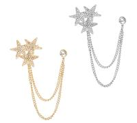 CHILDWEET Broche à Chaînette Étoile Lot de 2pcs en Alliage de Zinc Argentée Imitation Diamant Décoration Élégante pour Vêtements Lors de Fêtes