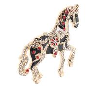 CHILDWEET Broche Émaillée Cheval Vintage Pierre Brillante Noire Élégante pour Anniversaires et Réunions Sociales Style Palais Raffiné Année du Cheval 2026