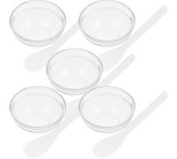 CHILDWEET Ensemble de 10 Pièces Bol à Huiles Essentielles en Verre Transparent Épais 5 Bols Petits pour Masques DIY 5 Spatules Blanches Petites pour Soins Visage Salon de Beauté