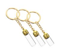 CHILDWEET Lot de 3 Flacons en Verre Transparents pour Parfum Porte-Clés Bouchon Acrylique Doré Taille Petite à Grosse Flacon de Voyage Rechargeable pour Huiles Essentielles et Décoration